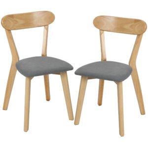 HOMCOM Set de 2 scaune de dining, scaune pentru bucătărie, șezut tapițat aspect in, spătar curbat, gri și lemn natural | Aosom Romania