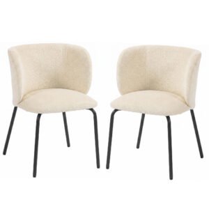 HOMCOM Set de 2 scaune de dining tapițate din chenille, spătar înfășurător, sarcină 120 kg, 57 x 58 x 77 cm, Bej | Aosom Romania