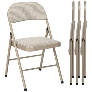 HOMCOM Set de 4 Scaune Pliabile, Scaune Moderne cu Perne din Poliester pentru Acasă și Birou, 45x46x78 cm, Bej | Aosom Romania