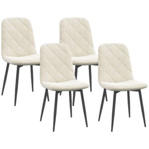 HOMCOM Set de 4 scaune de diningroom capitonate cu spătar înalt, picioare din oțel și material textil cu aspect de catifea, crem | Aosom Romania