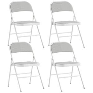 HOMCOM Set de 4 scaune pliabile scaune de sufragerie portabile cadru din oțel 45 x 46 x 78 cm alb | Aosom Romania
