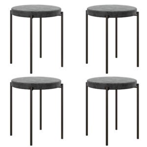 HOMCOM Set de 4 taburete de bucătărie, empilabile, stil catifea, până la 100 kg, cadru din oțel, 41,5 x 41,5 x 46 cm, Gri închis | Aosom Romania