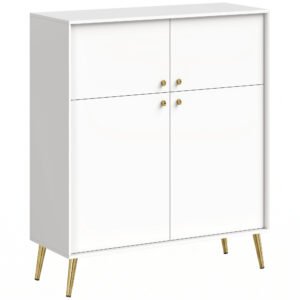 HOMCOM Sideboard modern, bufet de 105,4 cm cu 4 uși Soft-Close și picioare metalice, pentru sufragerie & bucătărie, alb-crem | Aosom Romania