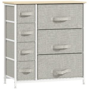 HOMCOM Sifonier 7 sertare din material textil, sifonier, mobilier de depozitare modern, cadru din oțel, 63,5 x 30 x 71 cm, gri | Aosom Romania