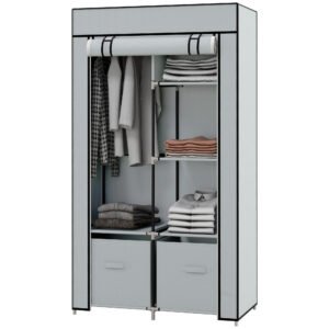 HOMCOM Șifonier Stofă 1 Bară pentru Haine, 2 Sertare, 83 x 42.5 x 162,5 cm, Gri | Aosom Romania