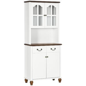 HOMCOM Sifonier de Bucătărie, Bufet, 2 Sertare, 2 Compartimente cu Uși, Design Clasic, Alb + Maro închis, 76 x 38 x 182 cm | Aosom Romania