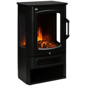 HOMCOM Soba electrică, flăcări realiste, 2 moduri de încălzire, protecție împotriva supraîncălzirii, oțel, negru, 44,5 x 32 x 74 cm | Aosom Romania