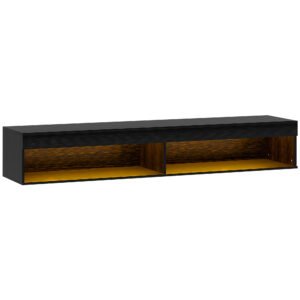 HOMCOM Suport TV Plutitor cu Lumini LED pentru Televizoare de Până la 190 cm, Consolă Media cu Raft de Depozitare, 180x40x30 cm, Negru | Aosom Romania