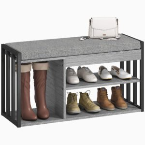 HOMCOM Suport pentru pantofi cu bancă de ședere, mobilier de hol pentru pantofi, dulap cu design în 3 trepte, pentru hol, intrare, camera de zi, dormitor, Gri | Aosom Romania