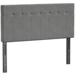 HOMCOM Tăblie reglabilă în 3 trepte tăblie de pat cu picioare din metal aspect catifelat pentru dormitor 140x10x106/116/126 cm Gri | Aosom Romania