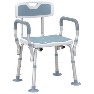 HOMCOM Taburet de duș scaun de duș ergonomic înălțime reglabilă picioare antiderapante 56,5 x 53,5 x 87 cm alb și albastru | Aosom Romania