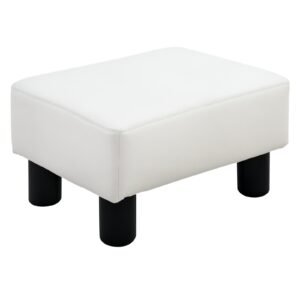 HOMCOM Taburet dreptunghiular tapițat cu piele ecologică albă, ideal pentru living și hol, 40x30x24 cm | Aosom Romania