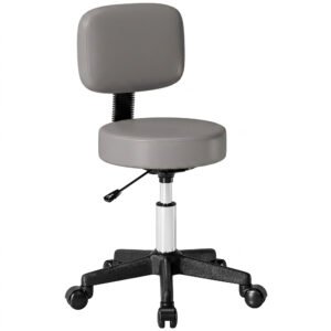HOMCOM Taburet masaj cu roți, reglabil pe înălțime, pivotant, cu spătar ergonomic, gri | Aosom Romania