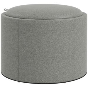 HOMCOM Taburet otoman rotund cu capac rabatabil stil tava, Taburet cu material similar inului, Masuta de cafea cu spatiu ascuns de depozitare