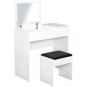 HOMCOM Tocador de Machiaj cu Taburet Masă de Machiaj cu Oglindă Capac Rabatabil și Cutii 80x40x79 cm și 40x30x40 cm | Aosom Romania