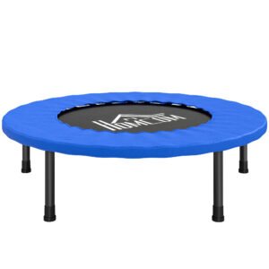 HOMCOM Trambulină Fitness Ø81 cm, Trambulină din Oțel cu Protecție de Margine și 28 de Arcuri pentru Exerciții în Interior și Exterior, Suportă 100 kg, 81x81x22,5 cm, Negru și Albastru | Aosom Romania