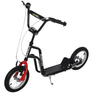 HOMCOM Trotinetă Copii Ghidon Reglabil Scooter Trotinetă Urbană Copii Kickboard cu Roți Gonflabile de 12 Inch pentru Copii de la 5 Ani Negru 120 x 58 x 75-80 cm | Aosom Romania