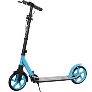 HOMCOM Trotinetă Pliabilă pentru Adulți, Ghidon Reglabil, Aluminiu, Roți Mari 200 mm, Amortizor, Frână Dublă, 100 kg, Albastră | Aosom Romania