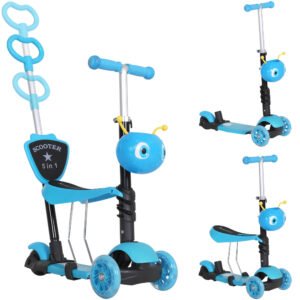 HOMCOM Trotinetă pentru Copii Trotinetă 3 Roți Evolutivă 5 în 1 Înălțime Ghidon Reglabil Mâner Telescopic Șa Spătar Detașabil Bleu | Aosom Romania