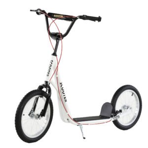HOMCOM Trotinetă pentru copii Trotinetă oraș Treticiclu Kickboard cu roți pneumatice și frână de mână Trotinetă copii pliabilă de la 5 ani 16 inch Alb 139 x 58 x 90-96 cm | Aosom Romania