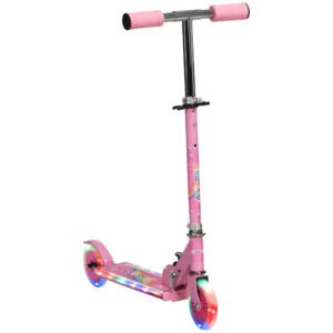 HOMCOM Trotineta pentru copii cu lumini, muzica, inaltime reglabila, cadru pliabil, roti LED, pentru 3-7 ani, roz | Aosom Romania