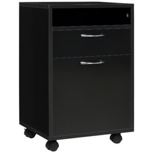HOMCOM Unitate mobilă cu sertare Container, 1 Raft, 1 Sertar, 40 cm x 35 cm x 60 cm, Negru | Aosom Romania