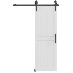 HOMCOM Ușă glisantă în stil rustic din lemn și oțel, Alb și Negru | Aosom Romania