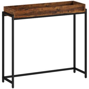HOMCOM masă de hol, consolă îngustă, metal, placă aglomerată, Maro-rustic | Aosom Romania