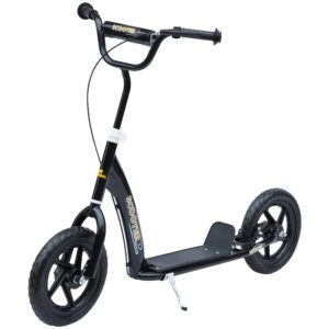 HOMCOM, trotinetă copii, pneuri 30 cm, ghidon reglabil, frână, suport lateral, oțel, pentru copii 5+ ani, negru | Aosom Romania
