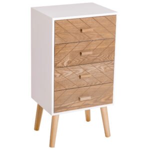Homcom Cassettiera in Legno 4 Cassetti, Bianco e Legno, 40x30x75cm
