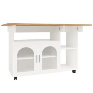 Insulă de bucătărie modernă, Alb+Culoare naturală | Aosom Romania