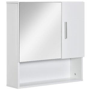 Kleankin Dulap Baie Oglindă Compactă, 2 Uși, Spațiu Depozitare, 54x15.2x55.3cm, Alb | Aosom Romania
