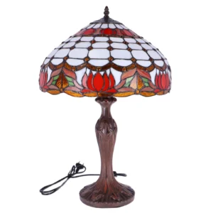 Lampa de masa Tiffany Red Lotus h 62 cm, abajur 40 cm