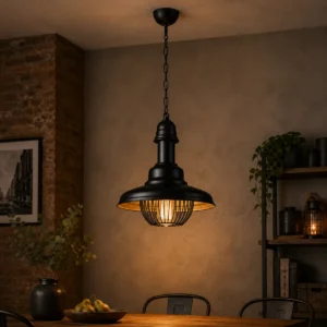 Lustra din metal negru auriu cu inaltime reglabila