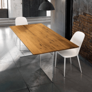 MASA GLASS - BLAT LEMN MASIV CU PICIOR STICLA SECURIZATA - STEJAR AURIU - 160 cm / 90 cm / h 77