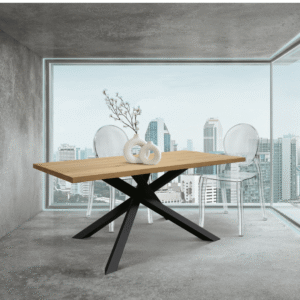MASA INDUSTRY - BLAT FIX LEMN CU PICIOR METALIC - 160 cm / 90 cm / h 77 - NEGRU