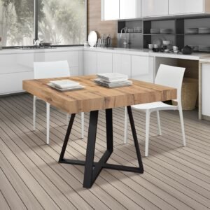 Masa Ariel extensibila, picior metalic negru - BLAT RUSTIC