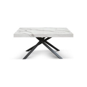 Masă Tifany extensibilă BLAT ALB MARMORAT - 140 cm / 90 / h 77 - NEGRU