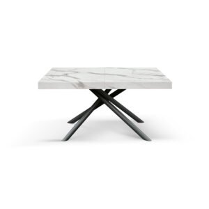 Masa extensibila Menego, blat ALB MARMORAT - 140 cm / 90 / h 77 - NEGRU