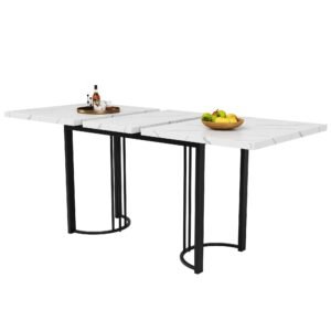 Masă extensibilă de dining cu cadru metalic, Alb+Negru | Aosom Romania
