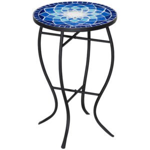Masuta de Gradina Rotunda din Metal Outsunny, Albastru si Alb, Ф35,5x53,5cm | Aosom Romania