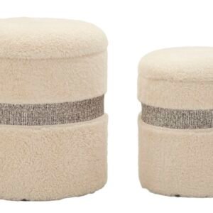 Mauro Ferretti Puff cu Depozitare Saint-Moritz Crem Set 2 Buc cm Ø 40x47-32x37 | Aosom Romania