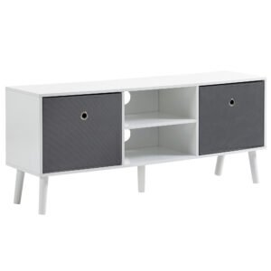 Mobilier pentru televizoare cu  2 rafturi deschise, Orificii pentru cabluri, MDF, 110x29x46,5cm Alb, Gri HOMCOM | Aosom Romania