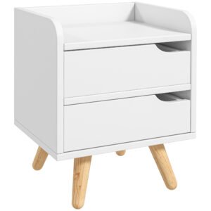 Noptiera alba cu 2 sertare extemsibilie, picioare din pin, mobila pentru casa,33x28x42cm HOMCOM | Aosom RO