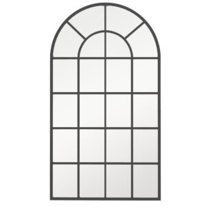 Oglindă arcuită pentru casă și birou cu suport de perete din sticlă groasă și metal, 62x2,5x110 cm, de culoare negru HOMCOM | Aosom Romania