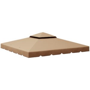 Outsunny Acoperiș de Schimb pentru Pavilion 3x3 m cu 2 Niveluri, Copertină Rezistentă la Apă din Poliester 170g/㎡ cu 8 Orificii de Drenaj, Bej | Aosom Romania