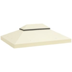 Outsunny Acoperiș pentru Pergolă cu 2 Niveluri cu Orificii de Drenaj, Curele și Buzunare Unghiulare, 400x300 cm, Crem Alb | Aosom Romania