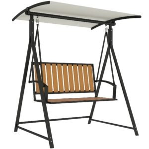 Outsunny Balansoar Hollywood cu acoperiș de soare reglabil, balansoar de grădină pentru două persoane 142 x 112 x 162cm, Negru | Aosom Romania