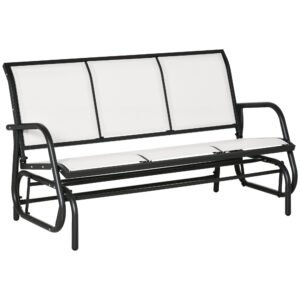Outsunny Bancă Balansoar de Grădina cu 3 Locuri din Metal și Țesătură, 151x75x85 cm, Alb | Aosom Romania