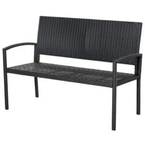 Outsunny Banca de Gradina si de Exterior din Ratan Banca din Ratan Negru 2 Locuri, 122x60x87cm